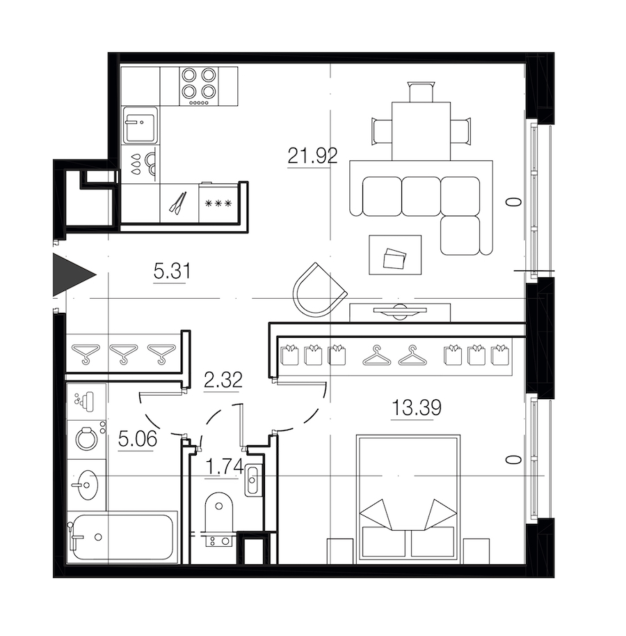 1-комнатная квартира 49.74 м², 9/9 эт., ЖК «LEGENDA Малоохтинский 68»